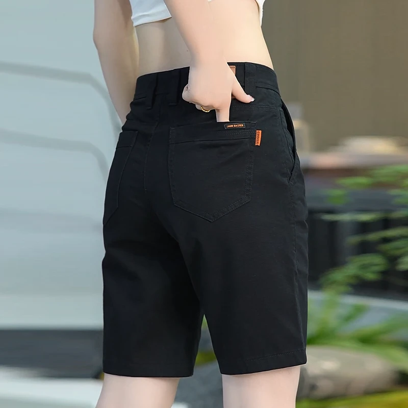 黑色男士五分休闲短裤2025年夏季薄款时尚百搭弹力中裤子修身直筒