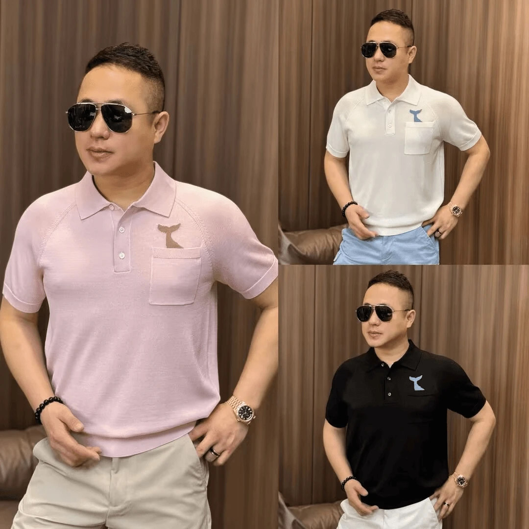 男士天丝针织短袖秋季新款时尚男装翻领Polo衫轻奢舒适半袖上衣