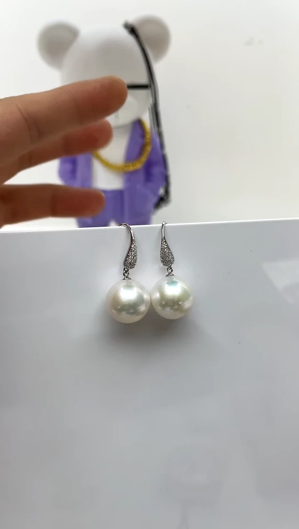 银S925镶嵌耳饰淡水珍珠15-16