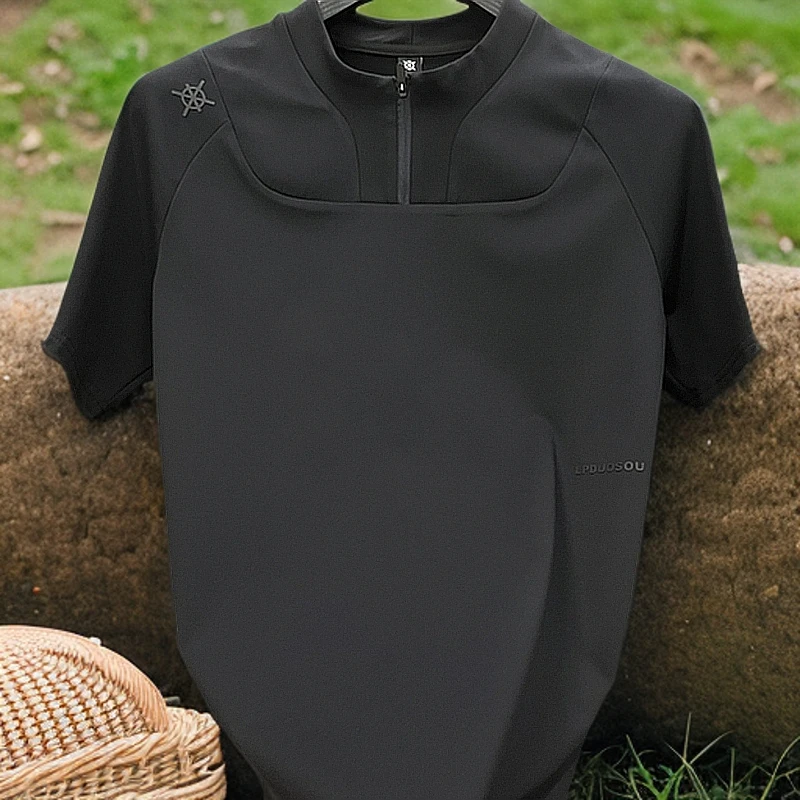 0210流行男款上新男装春款潮牌休闲户外卫衣打底衫半高领短袖T恤