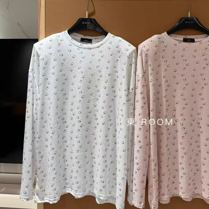 东room夏季新款韩版时尚趣味猫咪印花圆领防晒长袖上衣女宽松慵懒