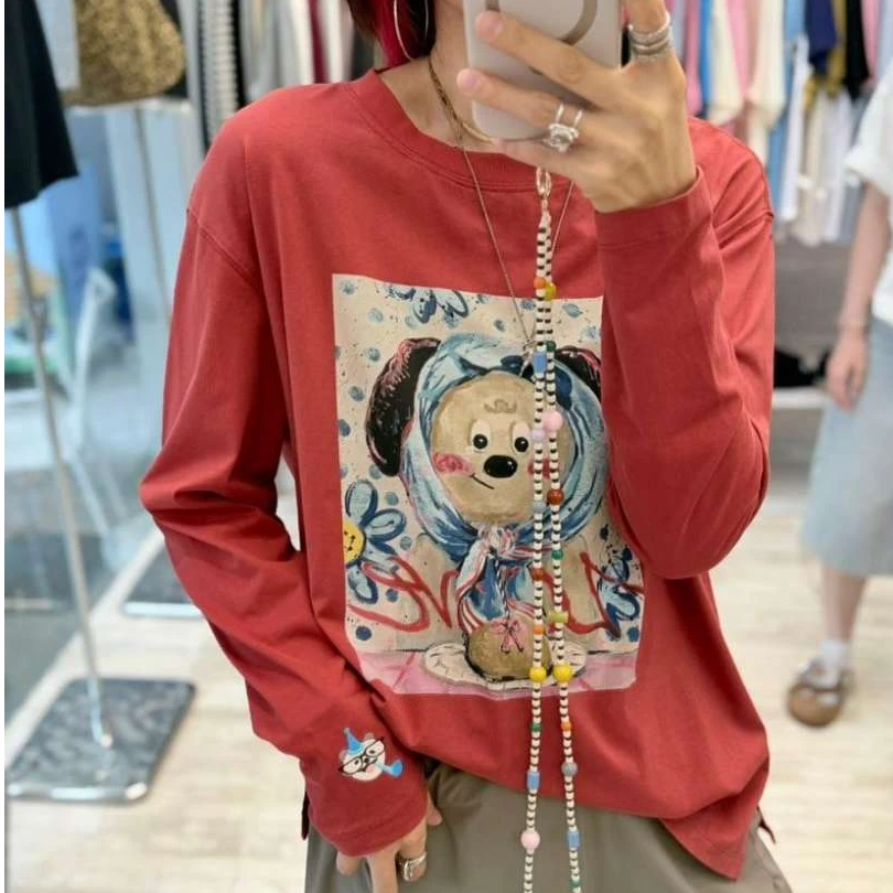 【喜家】-A.D.Khal纸袋简约刺绣纯棉长袖卫衣女0671