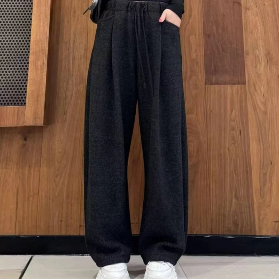 高端欧货2025春季新款松紧腰休闲弯刀裤女宽松显瘦香蕉裤阔腿长裤