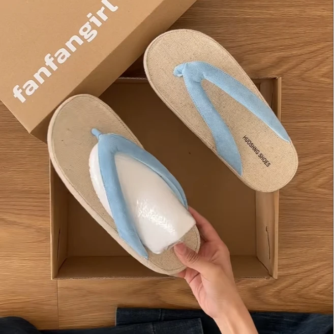 时尚复古简约圆头夹趾拖鞋女2025夏季新款休闲凉鞋人字拖鞋沙滩鞋