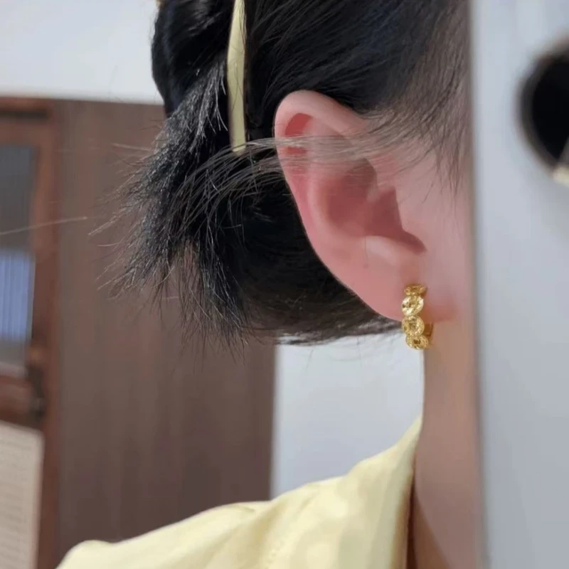 铜合金耳饰 新中式复古亮闪碎冰冰耳扣个性百搭小众气质耳环耳圈