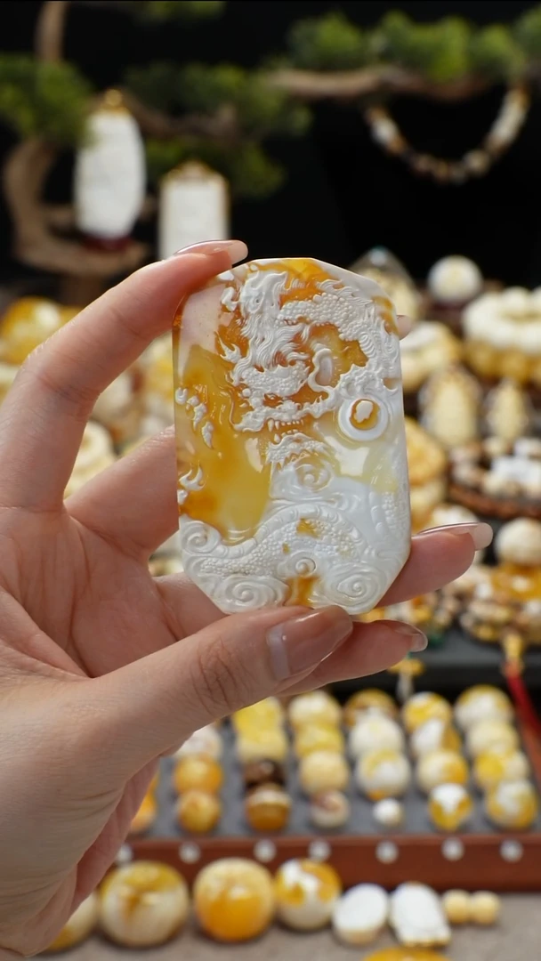 手链琥珀未镶嵌天然琥珀蜜蜡龙牌雕刻件
