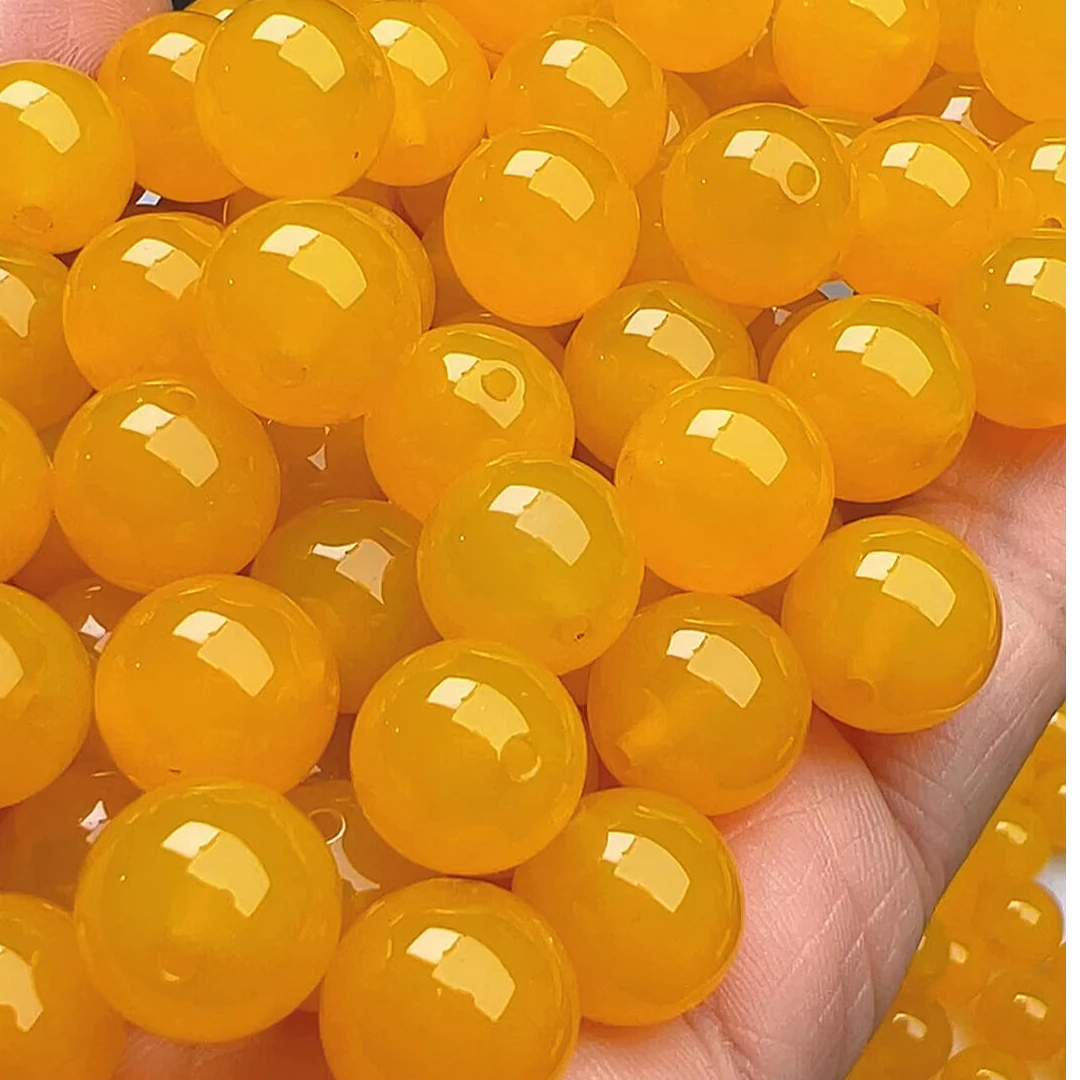 【优品甄选】天然散珠鸡油黄8mm 50颗 宠4颗（赠弹力绳）Z004