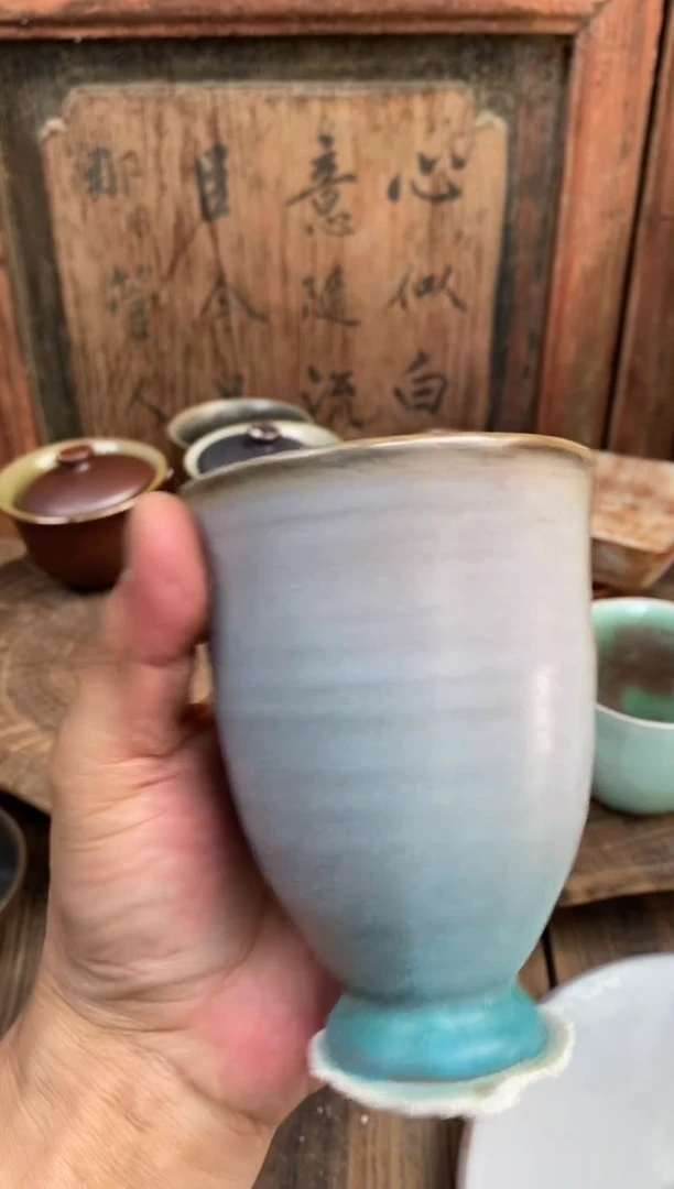釉绘浪鬼柴烧-啤酒杯