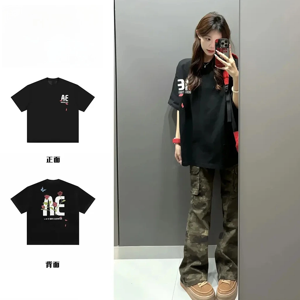 100%纯棉韩版圆领小个子女简约百搭宽松上衣时尚潮流短袖显瘦t恤