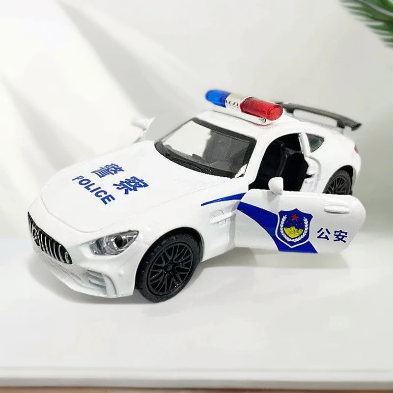 合金版警车公安跑车模型声光回力音乐1:32小汽车模型LH