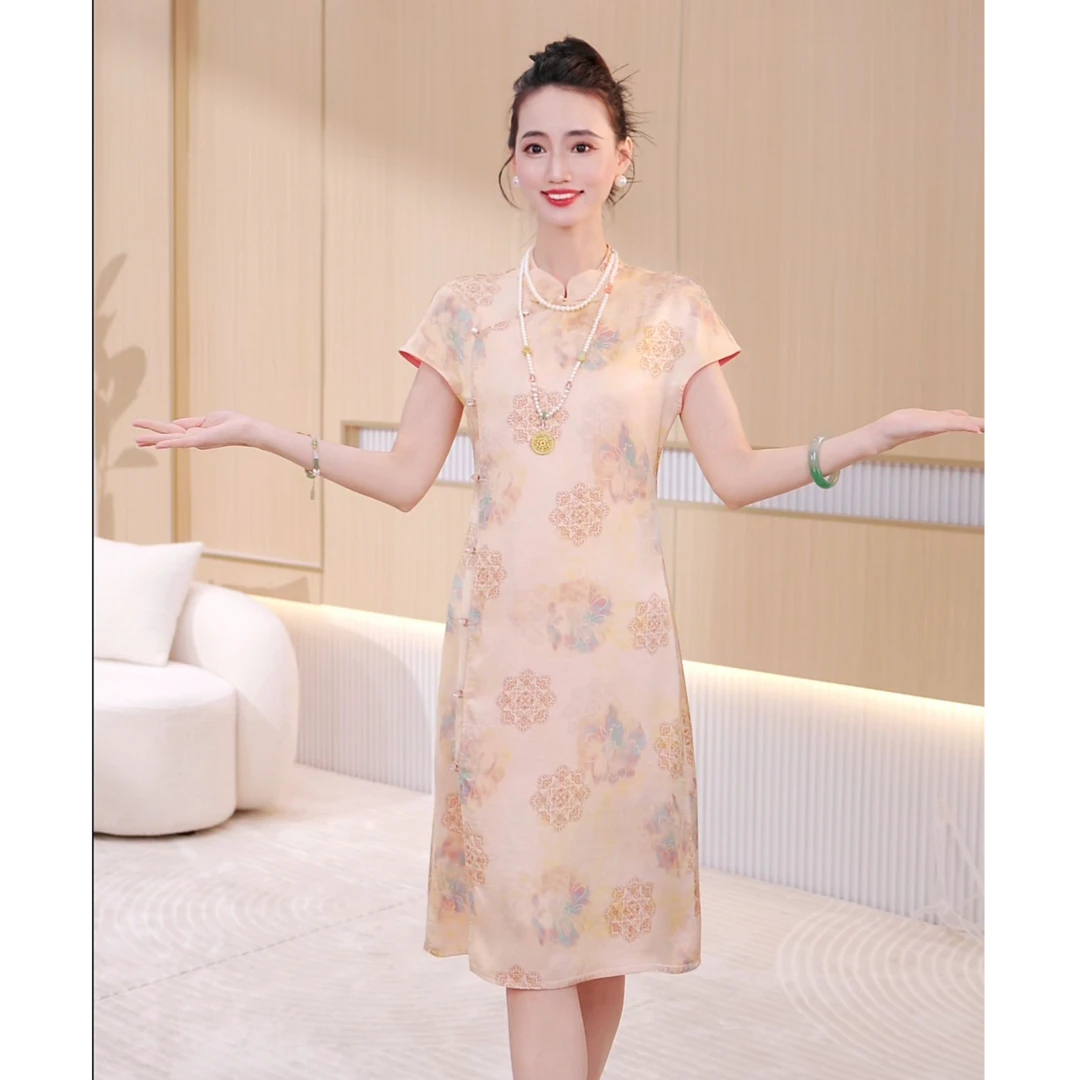 【SQ锦绣】双面穿冰凉感夏季新中式旗袍裙女装JX0062