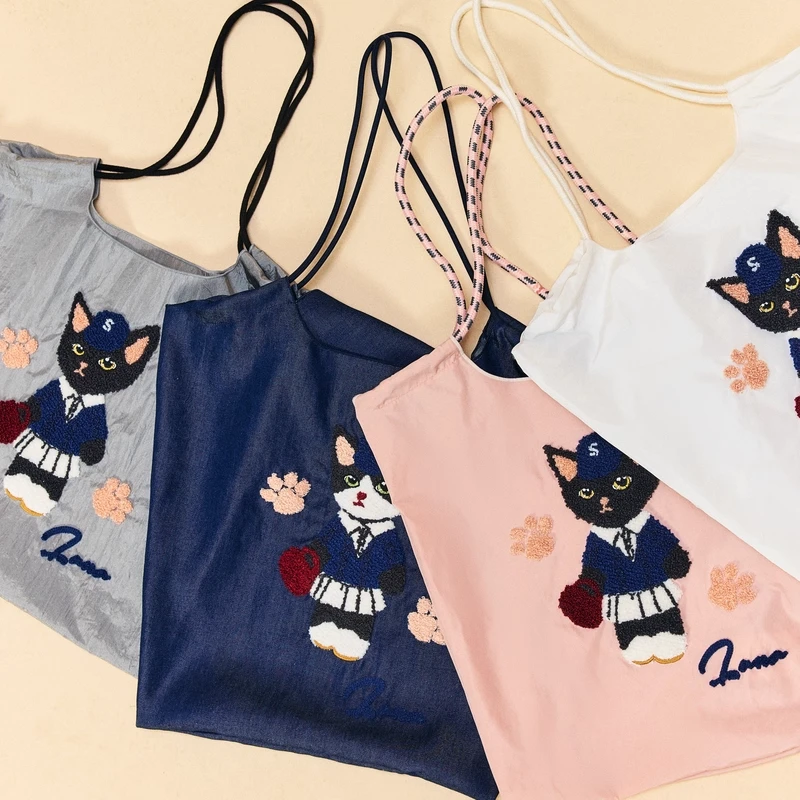 猫咪刺绣手提袋2025新款时尚拎包挎包环保布袋