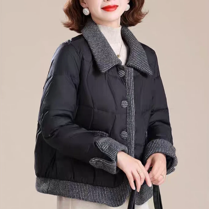 【黑标大朵羽绒】鄂尔2025新款保暖气质鸭绒羽绒服外套d249悠悠