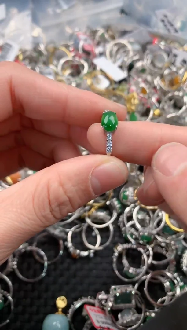 银S925镶嵌戒指翡翠666   1