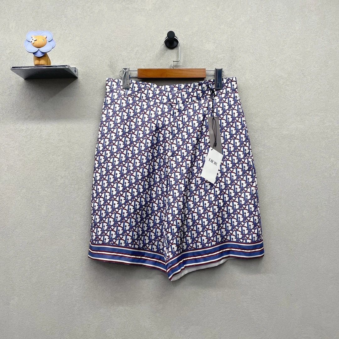 未使用 DIOR/迪奥 拼色图案满印中桑蚕丝短裤/尺码46/000152