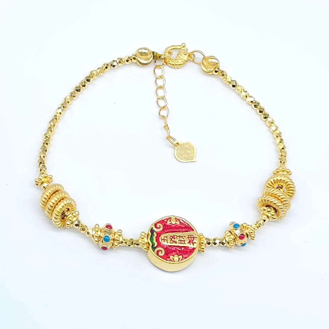 明牌珠宝楼哥甄选足金999 珐琅彩五路财神手链 多样性发货