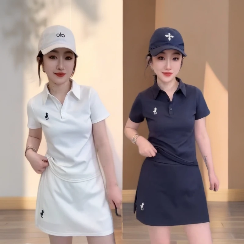 2025夏季新款欧货休闲显瘦刺绣小马polo领短袖上衣裤裙两件套装女