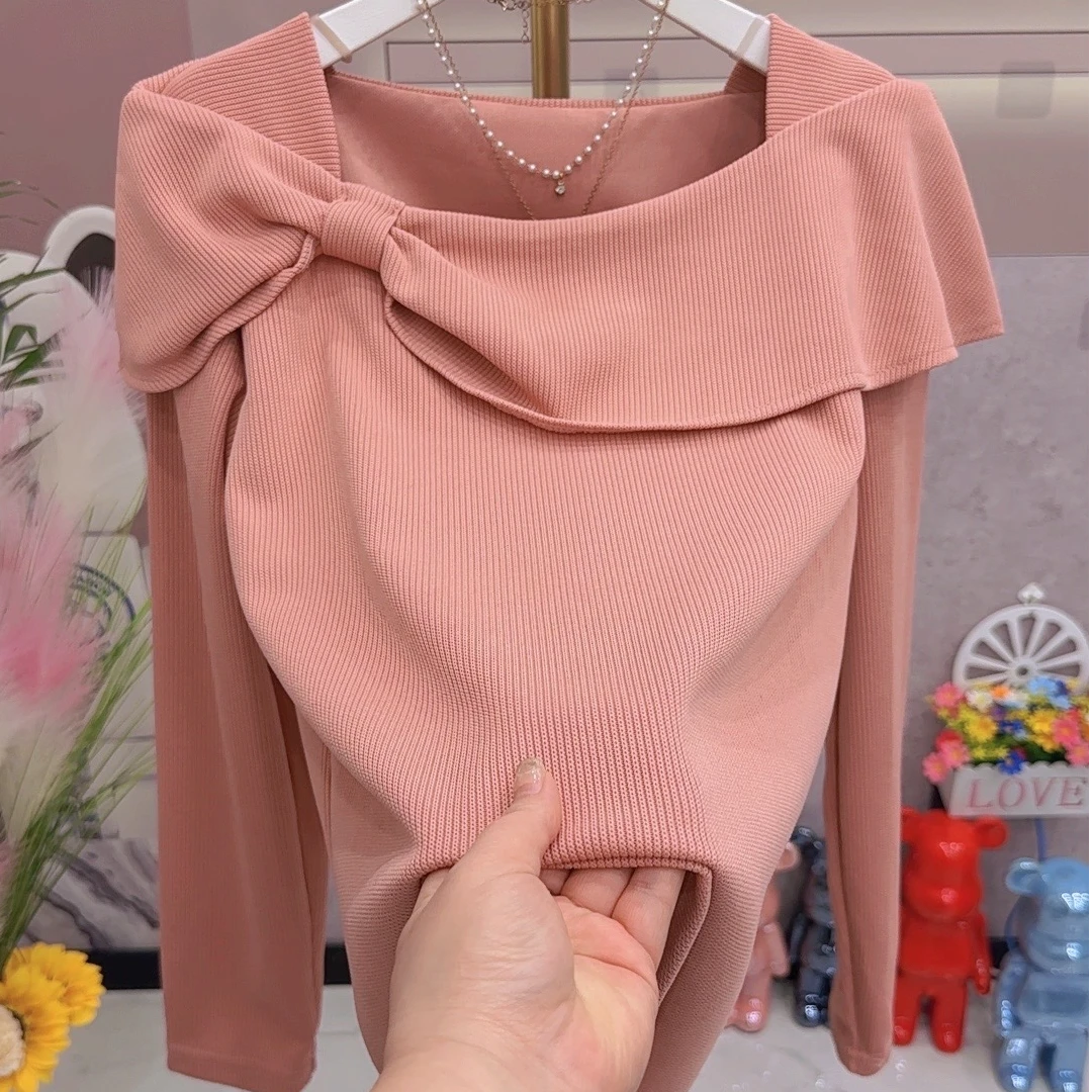 2025春季新款1269围巾领设计大码长袖显瘦上衣百搭减龄