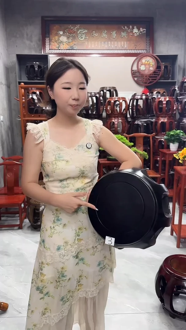 花梨木类家具【微瑕】黑檀色小号鼓凳单个3号