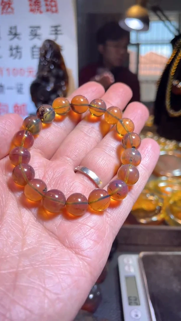 【闪购商品】琥珀裸石未镶嵌雨花金珀手串卡10
