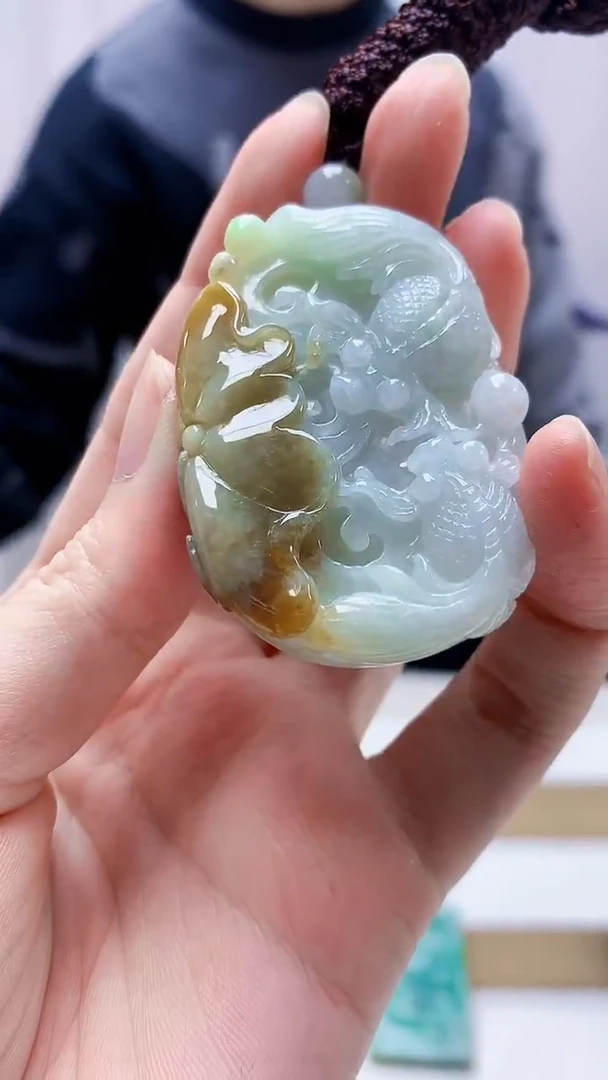 未镶嵌定制翡翠4917zm-毛货挂件荷叶鱼99