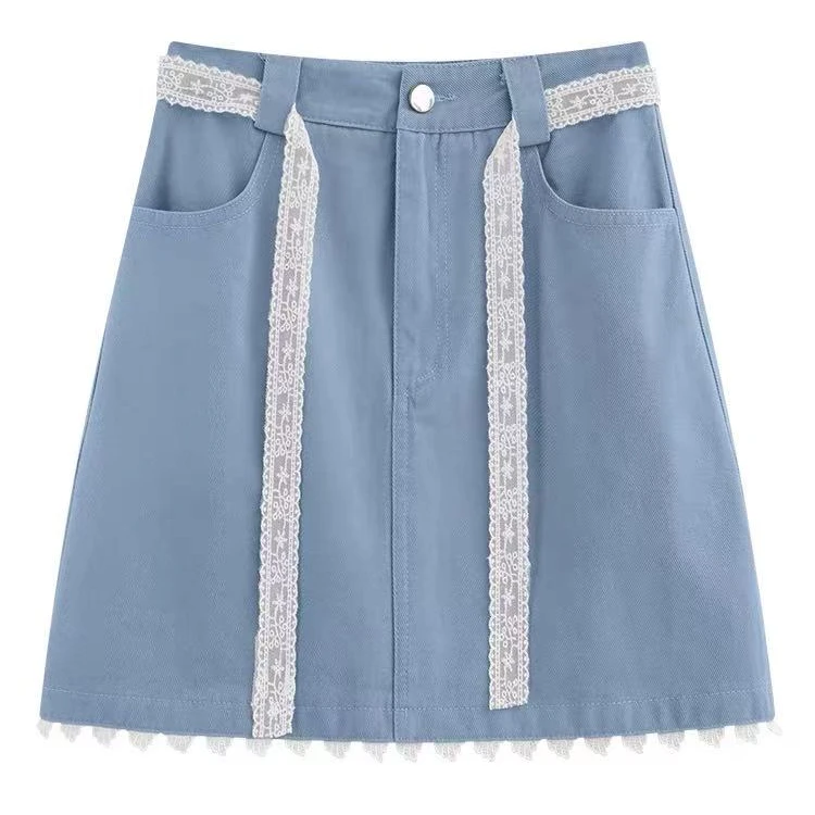 蕾丝腰带短裙女夏季时尚百搭A字包臀半身裙今年流行爆款高腰裙子