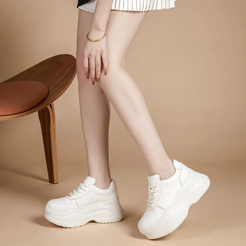 春季夏季时尚百搭真皮透气休闲鞋真皮厚底增高女鞋小白鞋休闲鞋