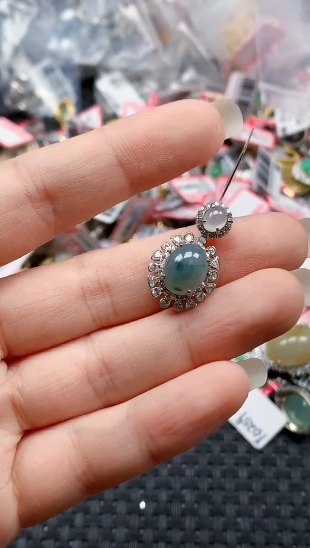 银S925镶嵌戒指翡翠天然A货缅甸翡翠