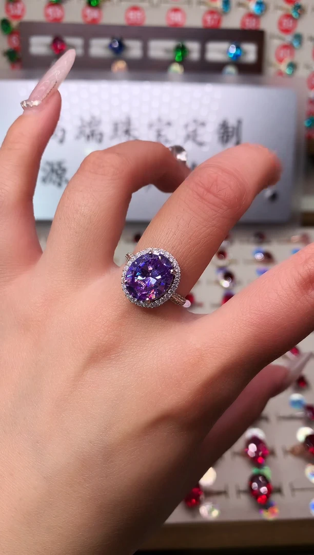 无925银 典藏 轻奢 紫罗兰紫色系10*12戴妃银托戒指