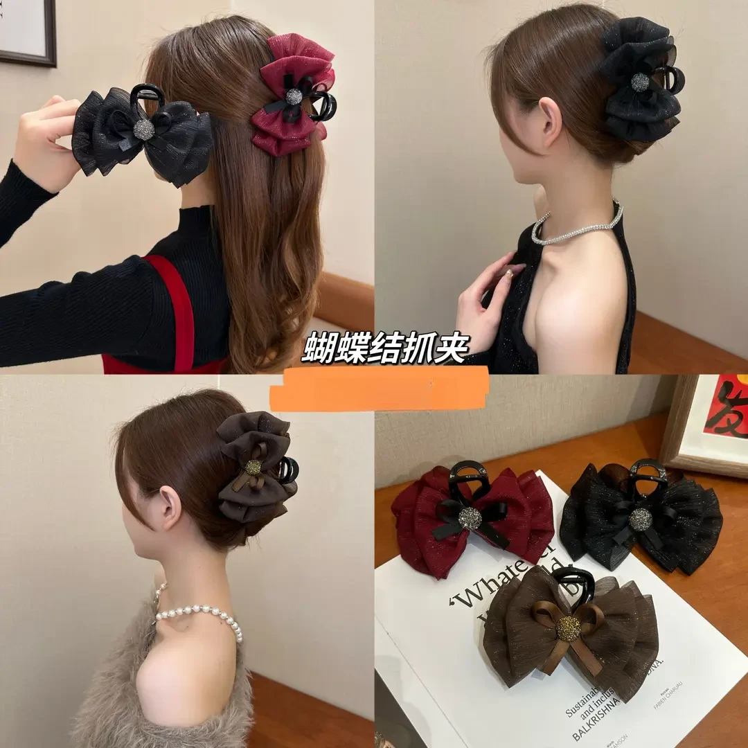 媛选秋冬新款气质百搭蝴蝶结泡泡夹浪漫温柔原创设计款抓夹8cm