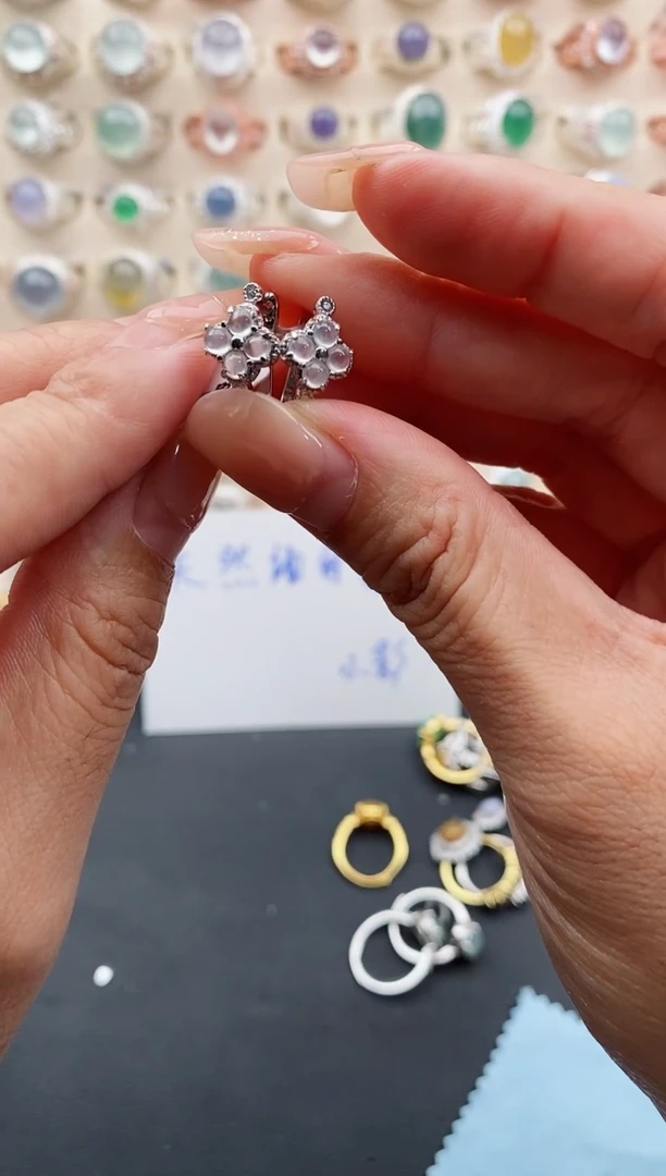 银S925镶嵌戒指翡翠天然缅甸翡翠A货111 10-10