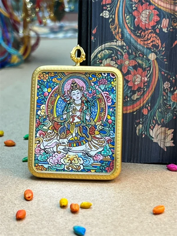 唐卡吊坠真品西藏纯手绘【普贤】高卡粗狂沙高工唐卡西藏热贡非遗