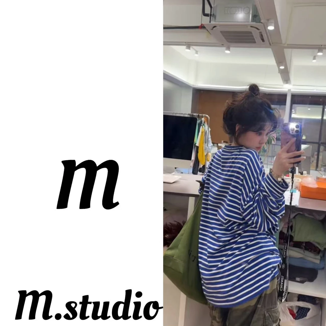 M家【蓝色不忧郁】条纹长袖早秋薄T恤