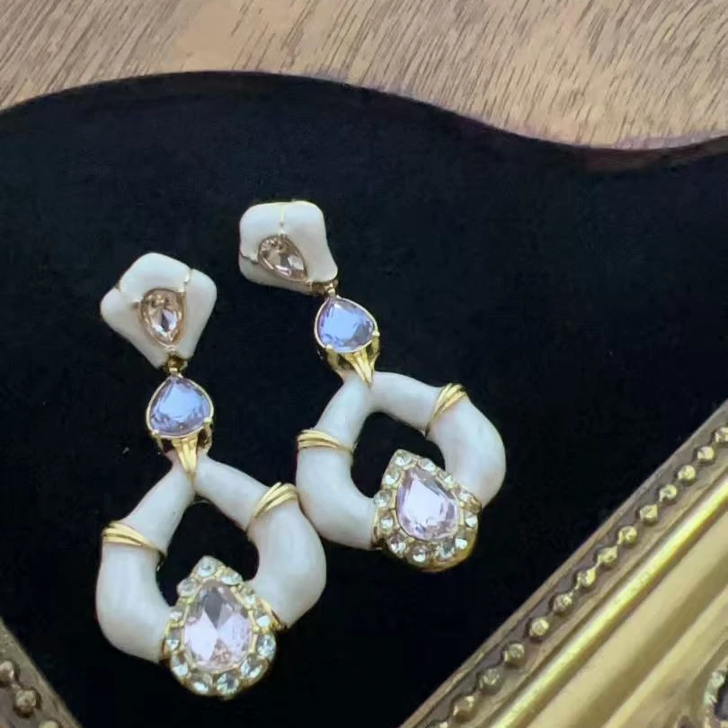 合金锆石耳饰 彩色复古风港风3121