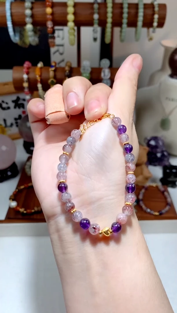 水晶手链银S925镶嵌 超七爱心手链 多样性发一