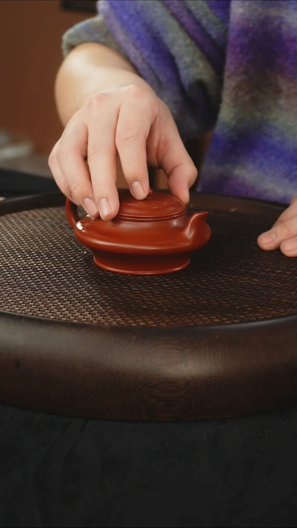 茶壶紫砂虚扁 朱泥