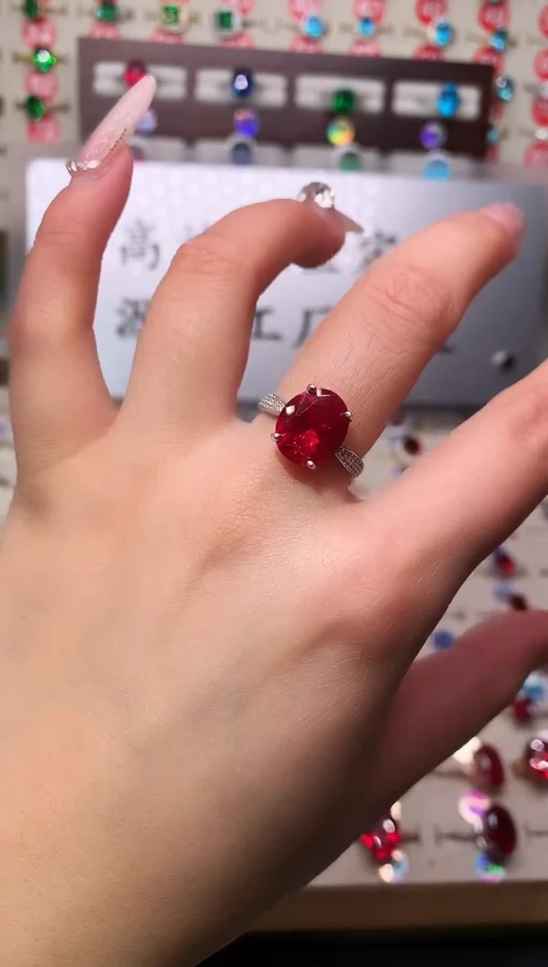 无925银典藏 轻奢 鸽血红红色系10*12银托戒指