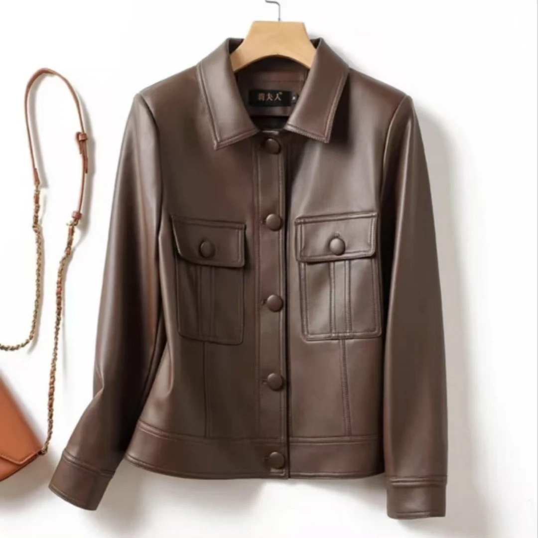 海宁真皮皮衣  春季新款女装时尚休闲真皮夹克 绵羊皮 CZYL-248#
