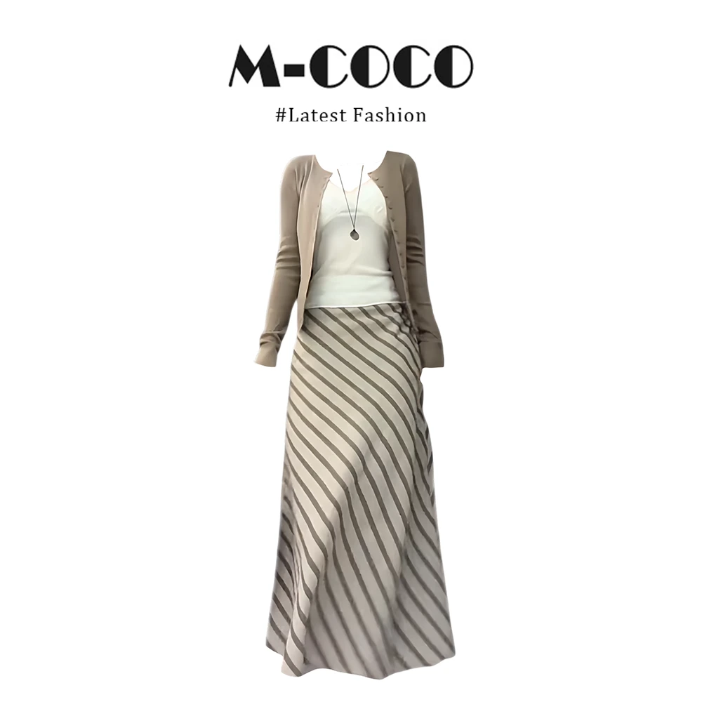MARIE.COCO老钱风松弛感贵气针织开衫内搭打底衫条纹半身裙三件套