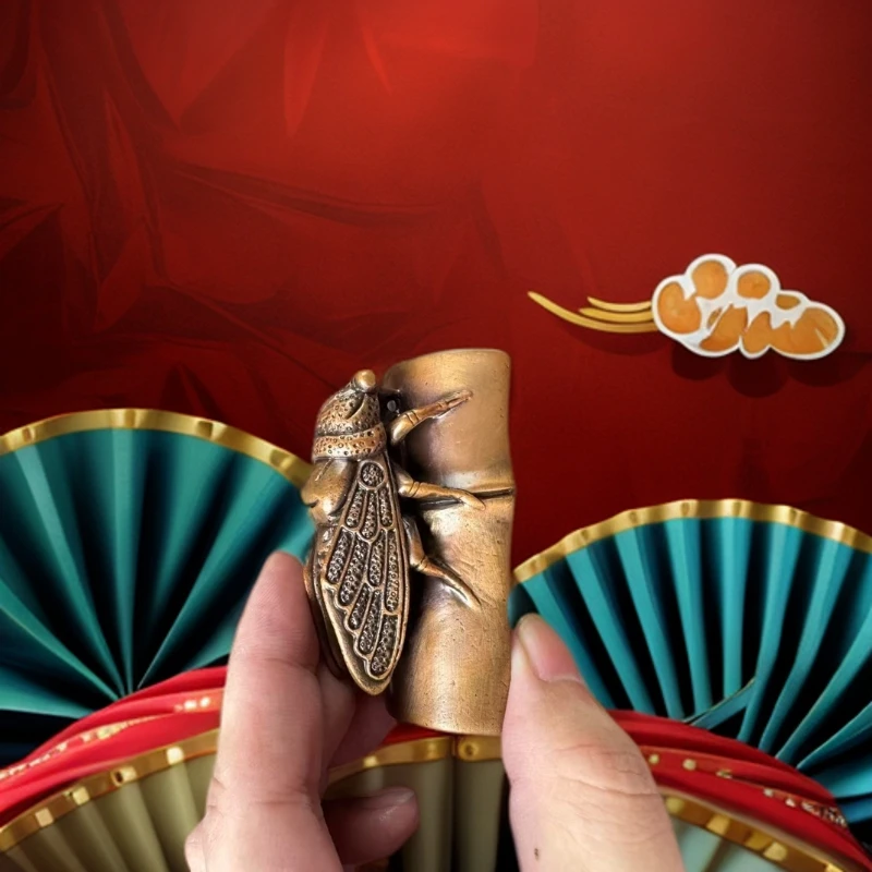 铜心莲《一鸣惊人》蝉镇纸紫铜铜器手把件居家办公室书房摆件礼品