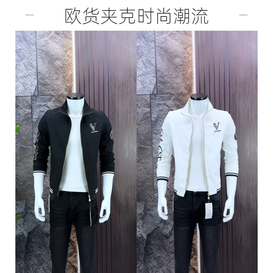 2025外贸跨境春秋新款男装欧货潮牌字母刺绣潮流时尚立领夹克外套