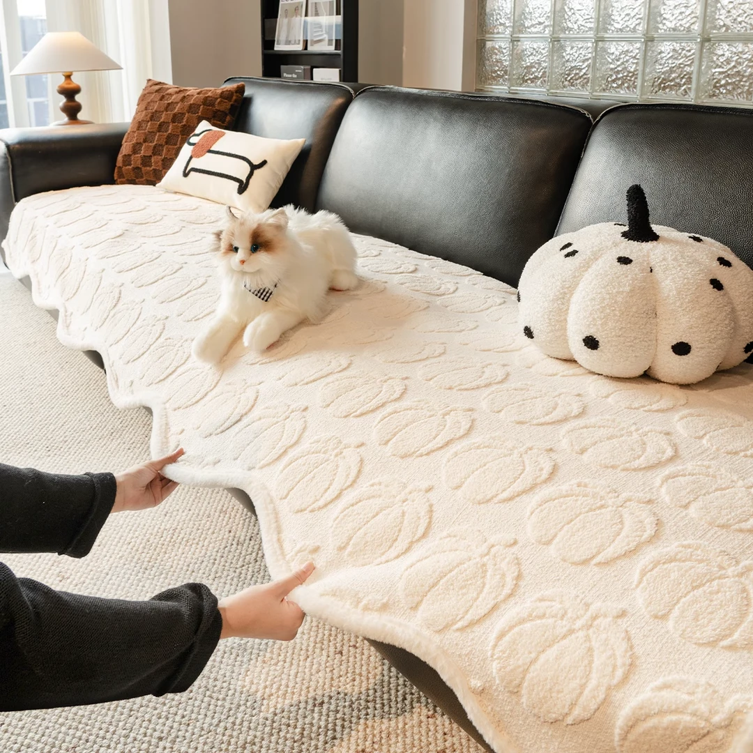 也米异形沙发垫2025四季新款毛绒直排坐垫高级感盖布防滑毯垫子