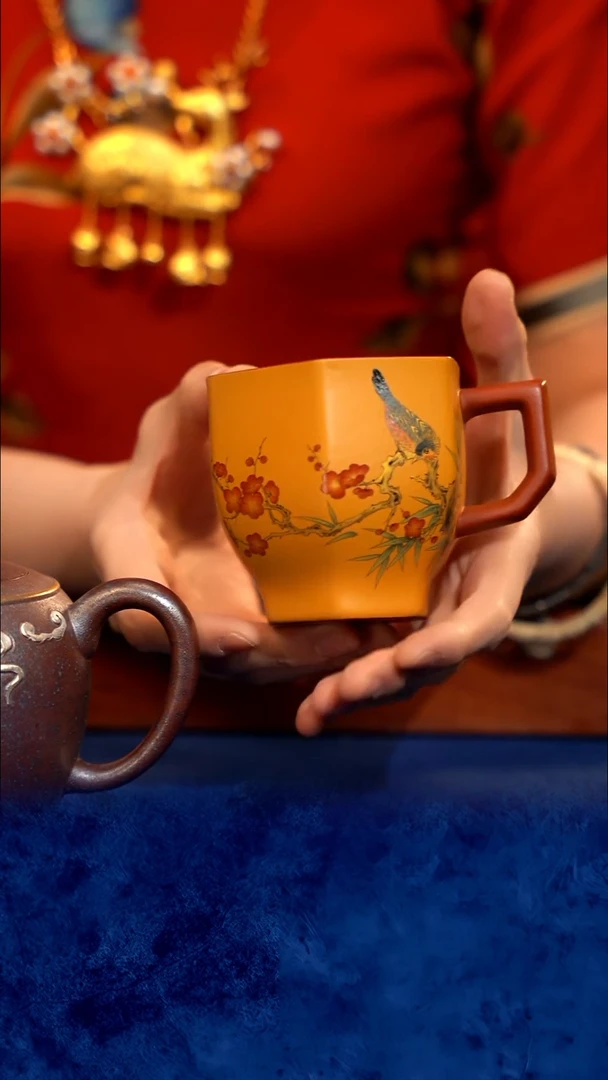 紫砂 宜兴紫砂喜上眉梢把杯