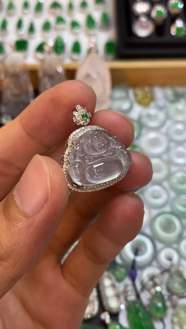 翡翠18K金镶嵌吊坠(不含链)佛公