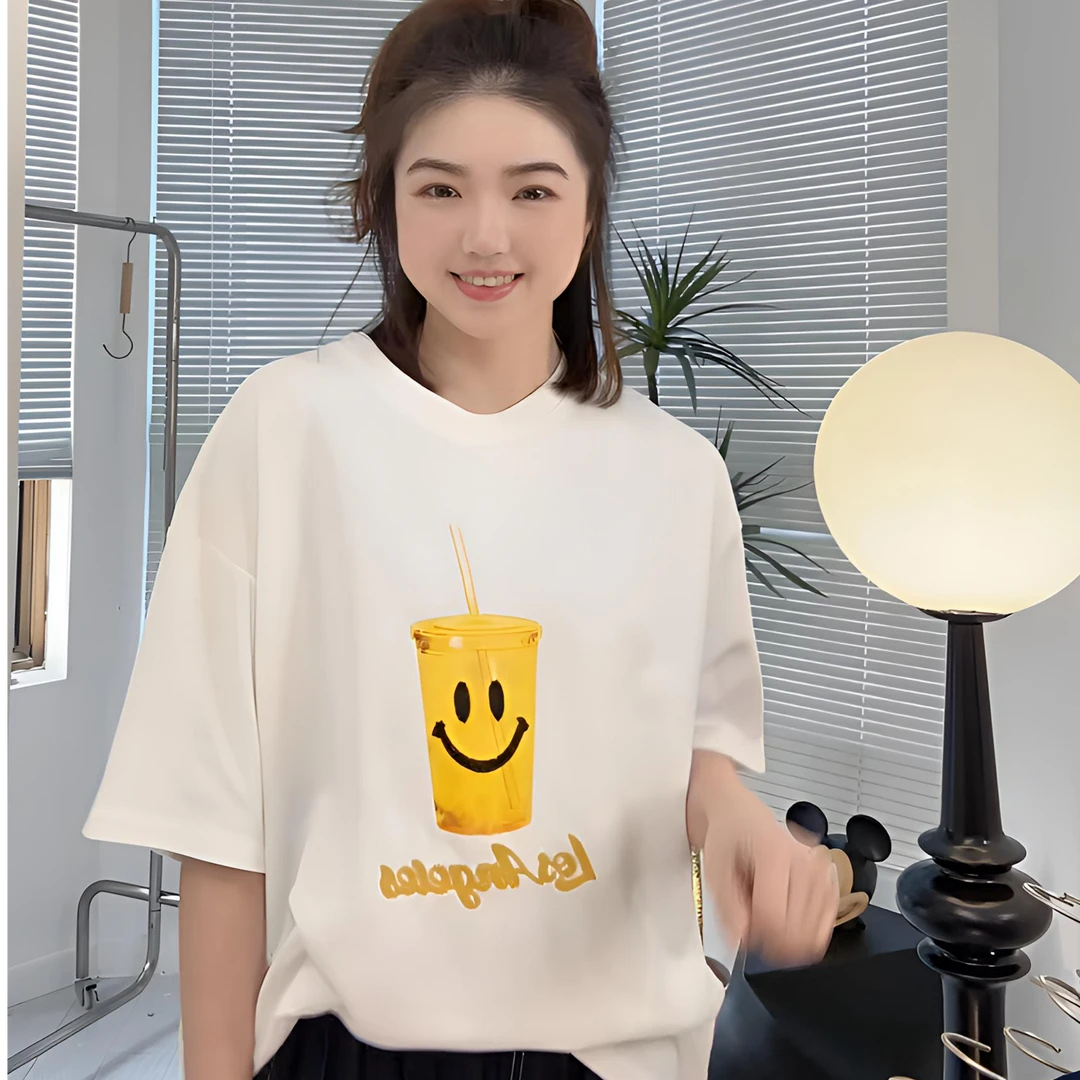 夏季新款女装T休闲韩版百搭宽松潮款创意杯子笑脸oversizeT恤7285