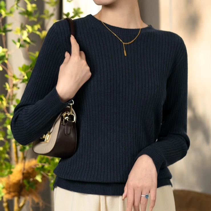 2025早春爆款时尚圆领休闲百搭长袖修身针织衫上衣--LQ