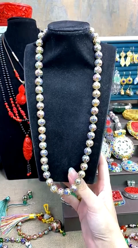 非遗手工艺 景泰蓝 瓜棱 金地 项链 1.0