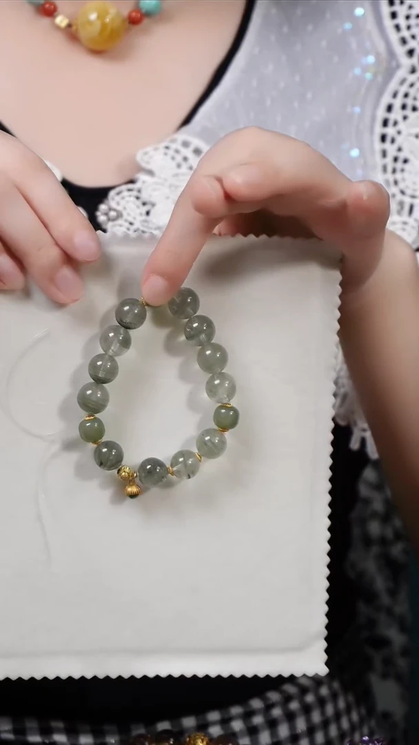 水晶手链银S925镶嵌巴西绿幽灵