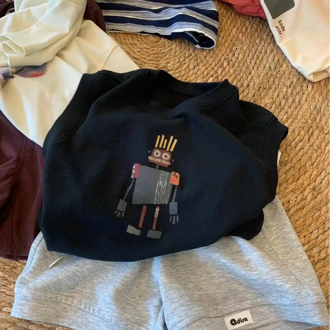 儿童纯棉套装2025夏季新款韩系中小童男童装背心上衣短裤两件套潮