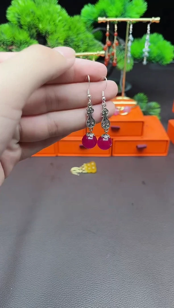 玛瑙/玉髓耳饰银S925镶嵌205